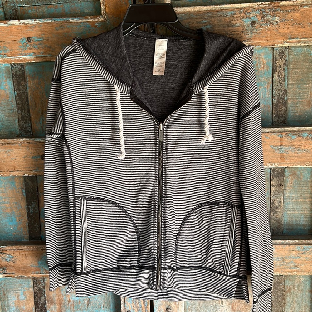 Black and white striped zip up hoodie